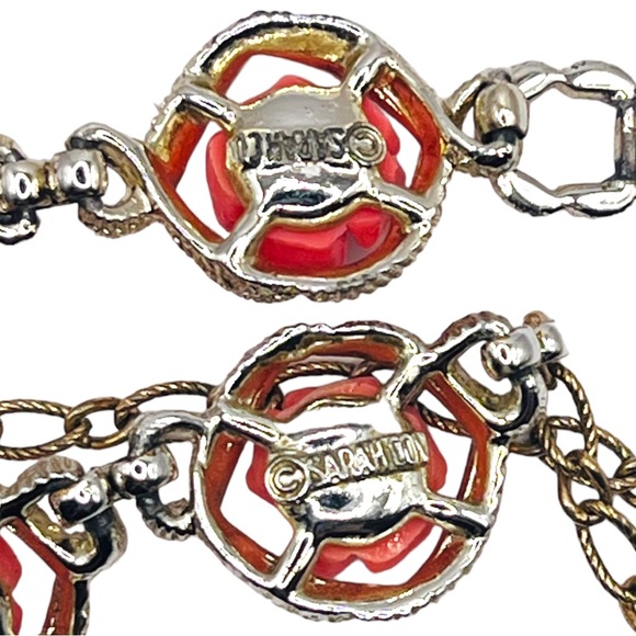 Sarah Coventry Mid Century 1960s Fashion Necklace and Bracelet Set Coral Roses - Picture 8 of 13